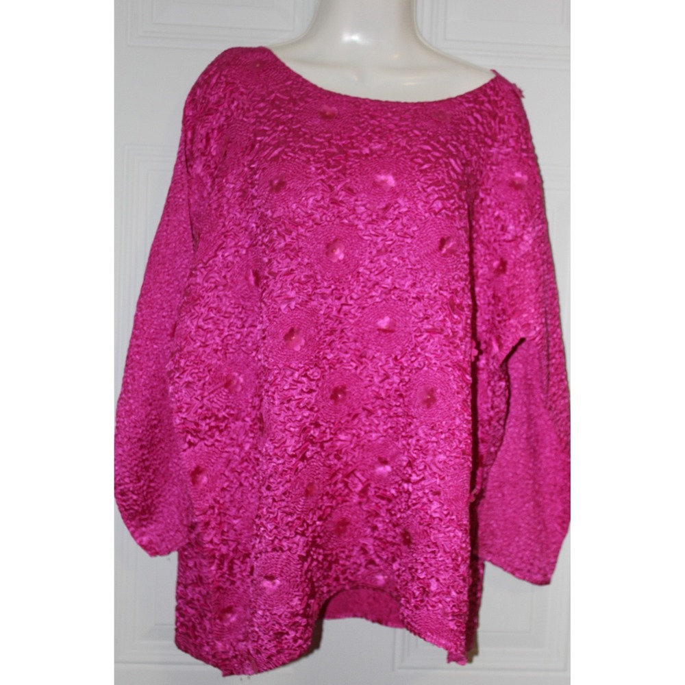 Rafael Woman Fuchsia Pink‎ Popcorn Textured Long Sleeve Top Plus Size 1X Crinkle